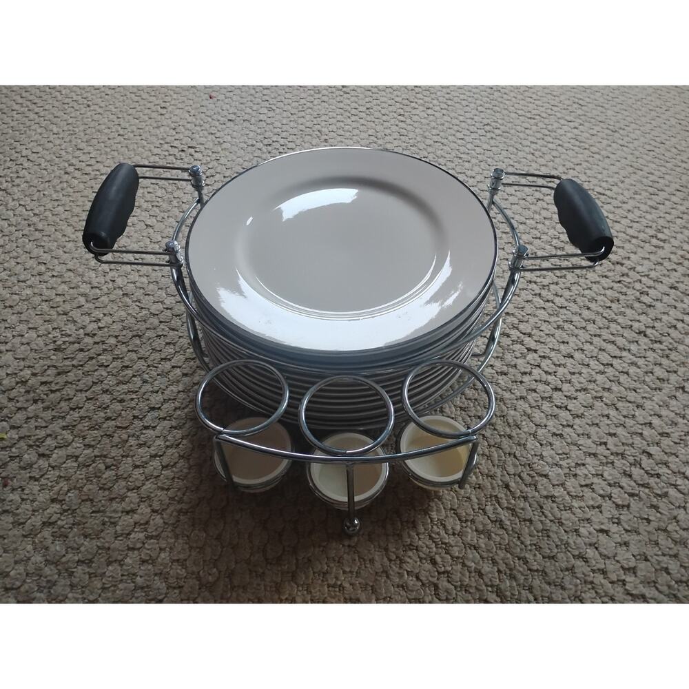 11 Vintage Alco Industries Dinner Plates With Metal Carrier 10.5"